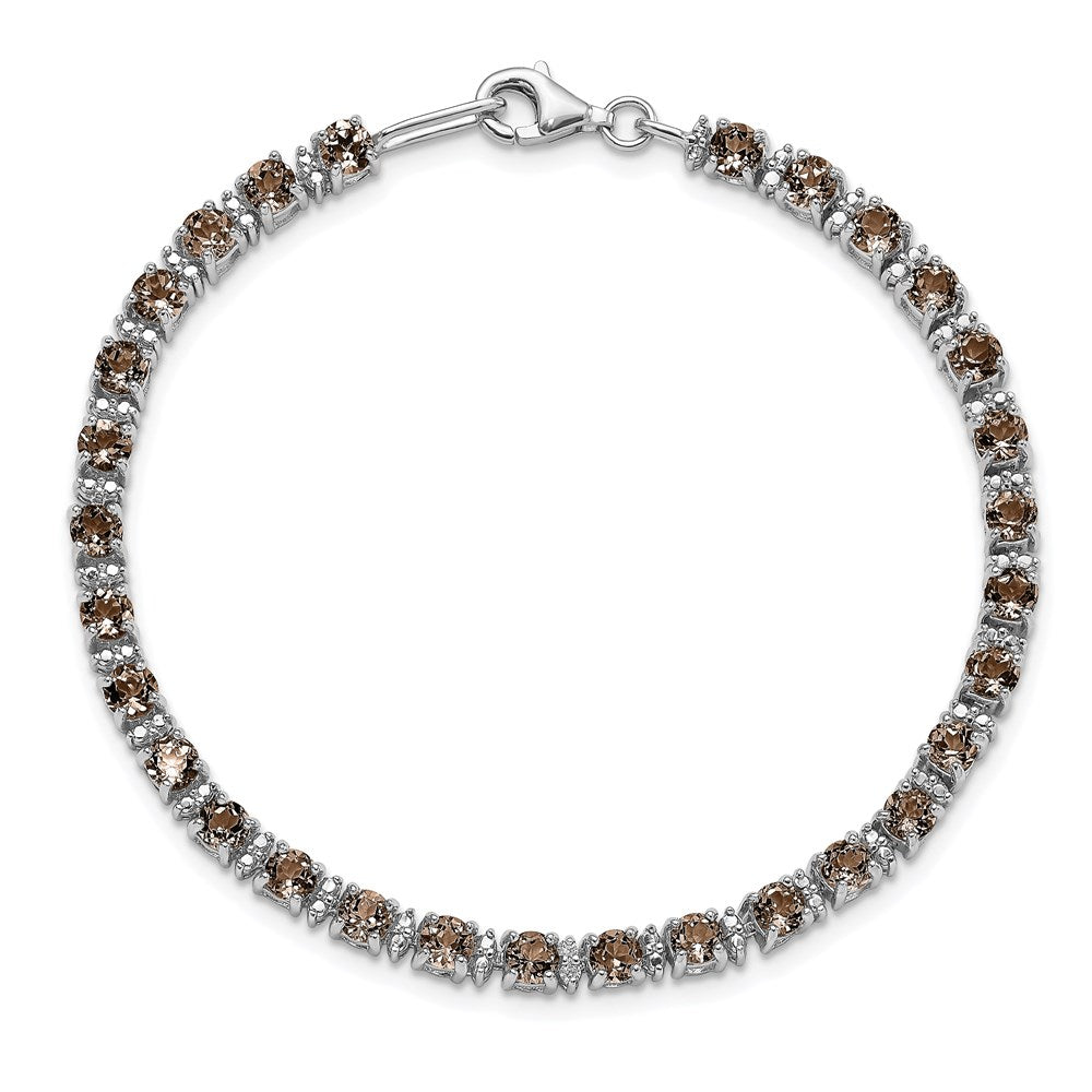 7 Inch Sterling Silver Rhodium-Plated Smoky Quartz And Diamond Bracelet