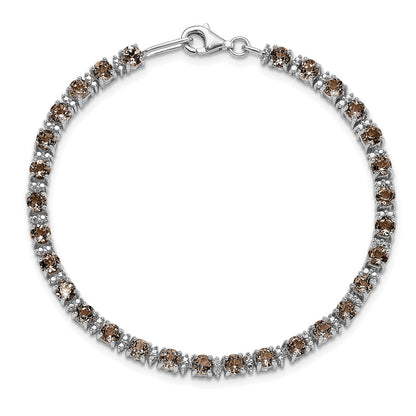 7 Inch Sterling Silver Rhodium-Plated Smoky Quartz And Diamond Bracelet