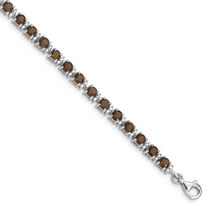 7 Inch Sterling Silver Rhodium-Plated Smoky Quartz And Diamond Bracelet