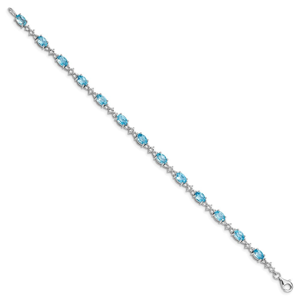 7 Inch Sterling Silver Rhodium-Plated Blue & White Topaz Bracelet