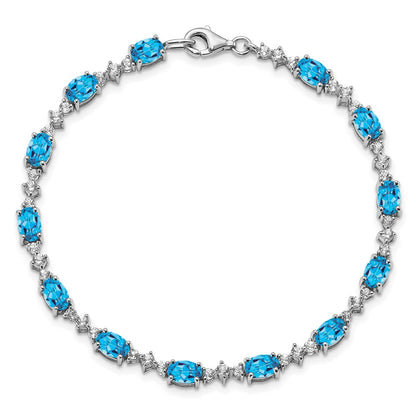 7 Inch Sterling Silver Rhodium-Plated Blue & White Topaz Bracelet