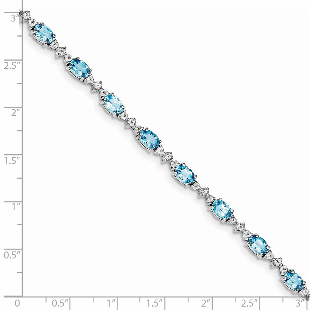 7 Inch Sterling Silver Rhodium-Plated Blue & White Topaz Bracelet