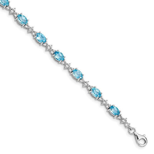 7 Inch Sterling Silver Rhodium-Plated Blue & White Topaz Bracelet