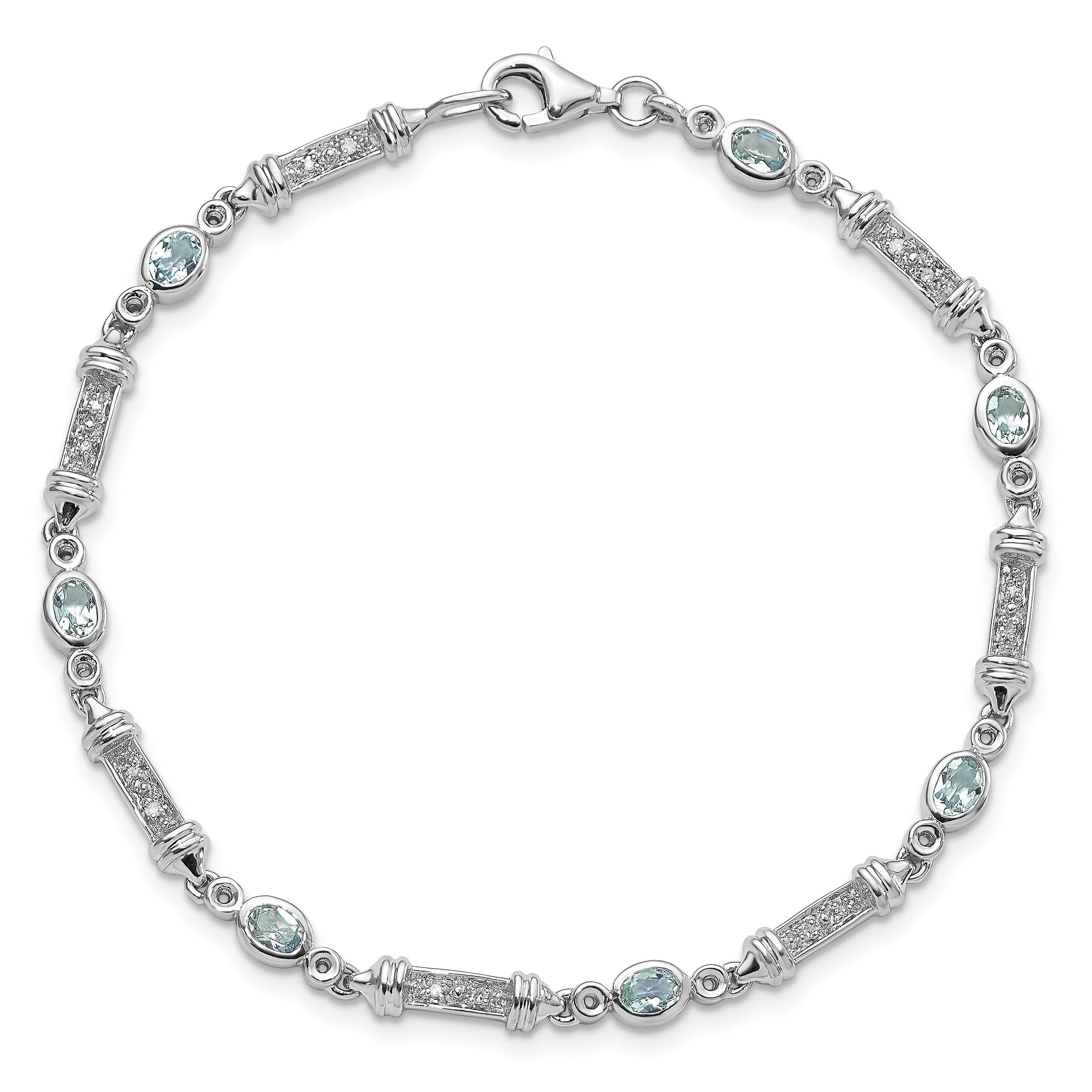 7 Inch Sterling Silver Rhodium-Plated Aquamarine And Diamond Bracelet