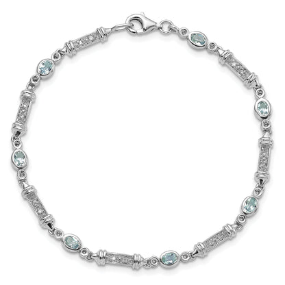 7 Inch Sterling Silver Rhodium-Plated Aquamarine And Diamond Bracelet