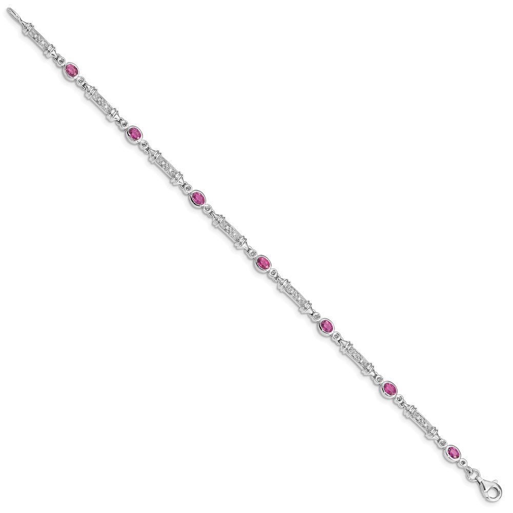 7 Inch Sterling Silver Rhodium-Plated Pink Tourmaline And Diamond Bracelet