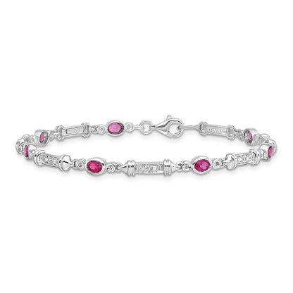 7 Inch Sterling Silver Rhodium-Plated Pink Tourmaline And Diamond Bracelet