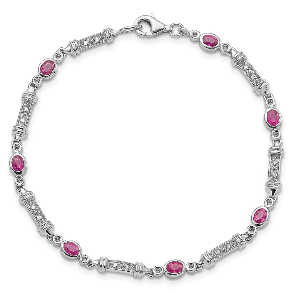 7 Inch Sterling Silver Rhodium-Plated Pink Tourmaline And Diamond Bracelet