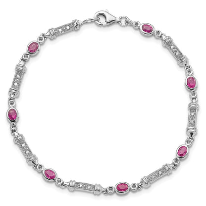 7 Inch Sterling Silver Rhodium-Plated Pink Tourmaline And Diamond Bracelet