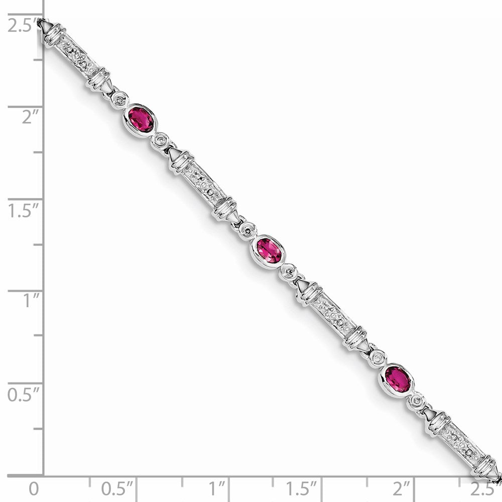 7 Inch Sterling Silver Rhodium-Plated Pink Tourmaline And Diamond Bracelet