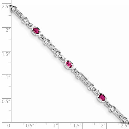 7 Inch Sterling Silver Rhodium-Plated Pink Tourmaline And Diamond Bracelet