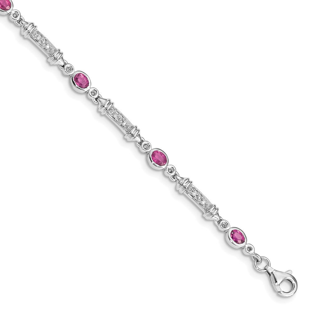 7 Inch Sterling Silver Rhodium-Plated Pink Tourmaline And Diamond Bracelet