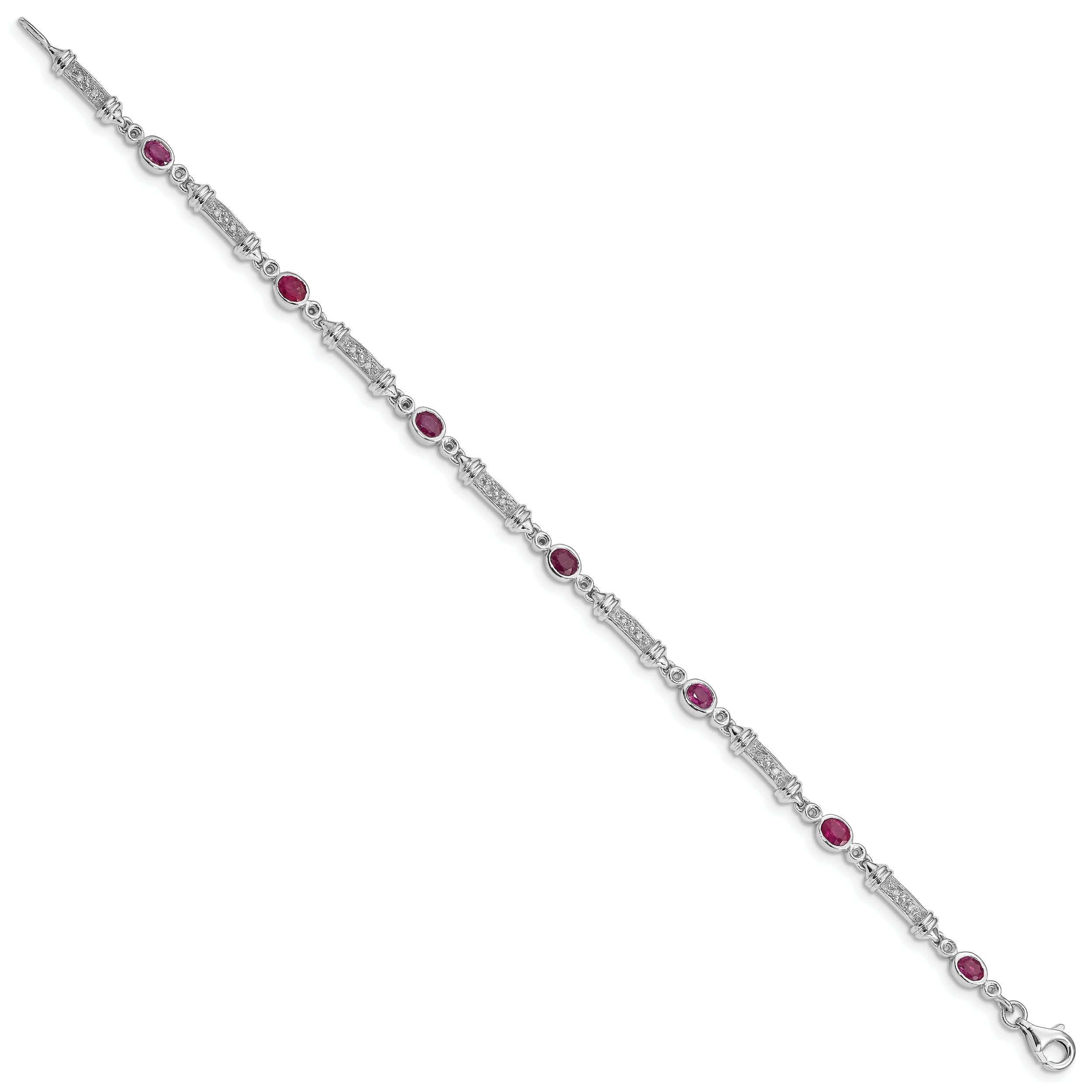 7 Inch Sterling Silver Rhodium-Plated Composite Ruby And Diamond Bracelet