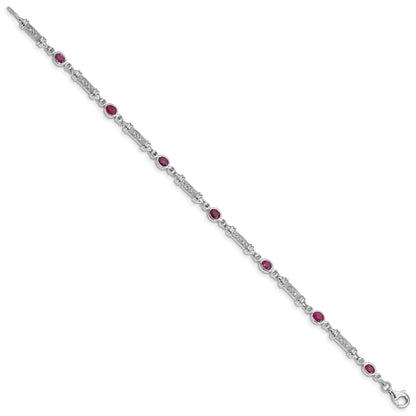 7 Inch Sterling Silver Rhodium-Plated Composite Ruby And Diamond Bracelet