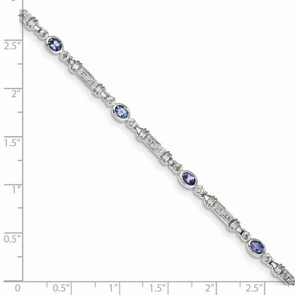 7 Inch Sterling Silver Rhodium-Plated Tanzanite And Diamond Bracelet