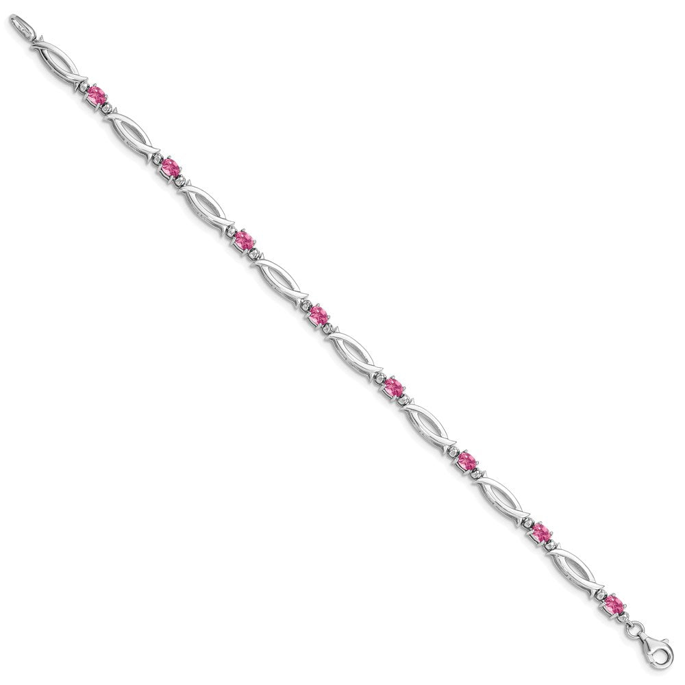 7 Inch Sterling Silver Rhodium-Plated Pink Tourmaline And Diamond Bracelet