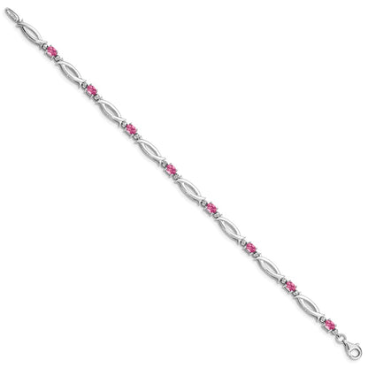 7 Inch Sterling Silver Rhodium-Plated Pink Tourmaline And Diamond Bracelet