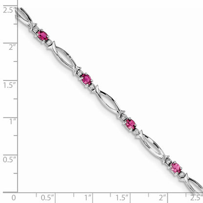 7 Inch Sterling Silver Rhodium-Plated Pink Tourmaline And Diamond Bracelet