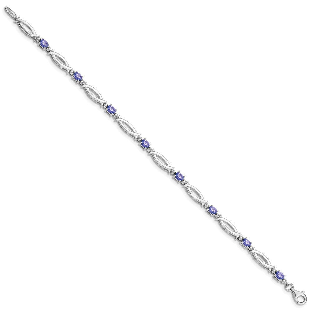 7 Inch Sterling Silver Rhodium-Plated Tanzanite And Diamond Bracelet