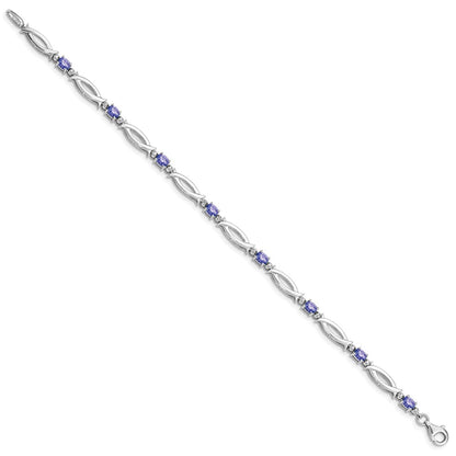 7 Inch Sterling Silver Rhodium-Plated Tanzanite And Diamond Bracelet