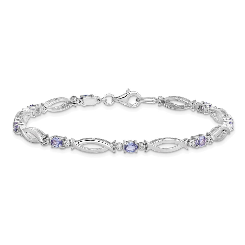 7 Inch Sterling Silver Rhodium-Plated Tanzanite And Diamond Bracelet