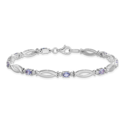 7 Inch Sterling Silver Rhodium-Plated Tanzanite And Diamond Bracelet