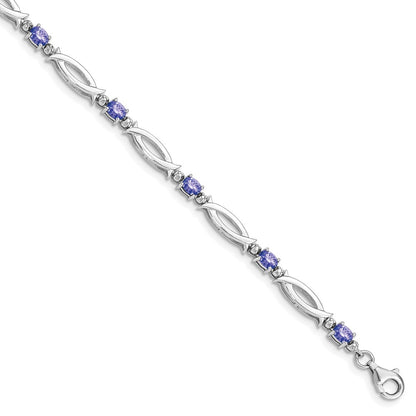 7 Inch Sterling Silver Rhodium-Plated Tanzanite And Diamond Bracelet