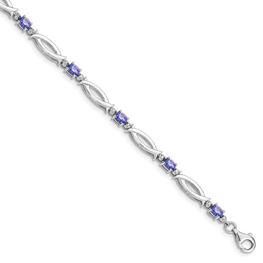 7 Inch Sterling Silver Rhodium-Plated Tanzanite And Diamond Bracelet