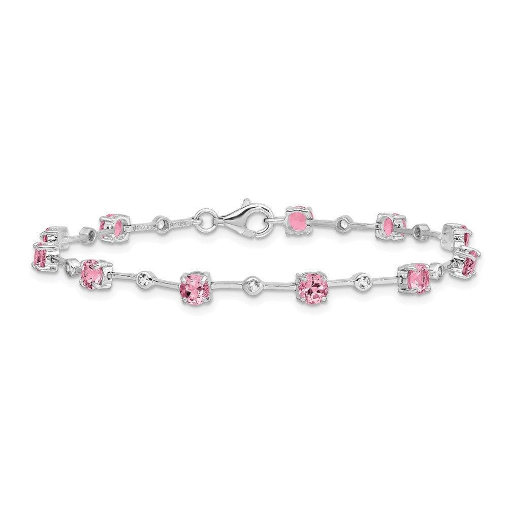 7 Inch Sterling Silver Rhodium-Plated Pink Tourmaline Bracelet