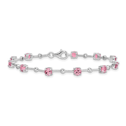7 Inch Sterling Silver Rhodium-Plated Pink Tourmaline Bracelet