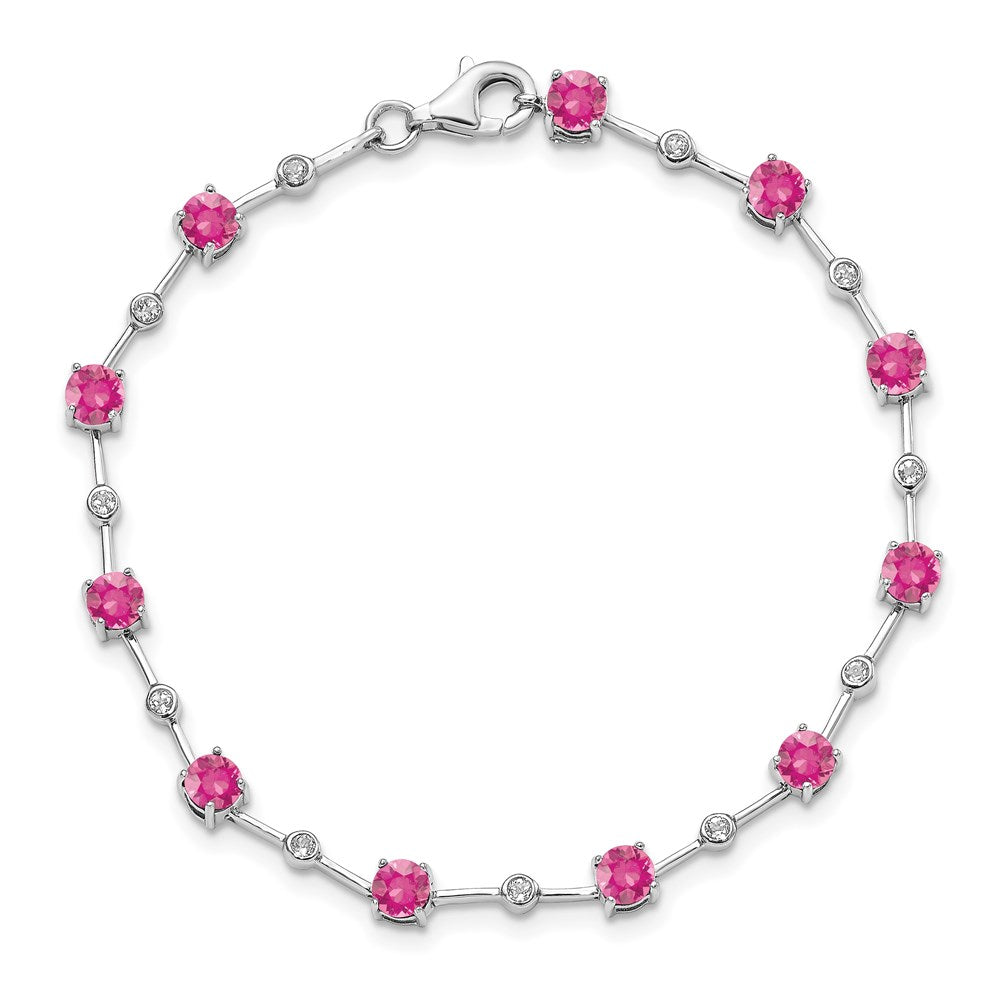 7 Inch Sterling Silver Rhodium-Plated Pink Tourmaline Bracelet