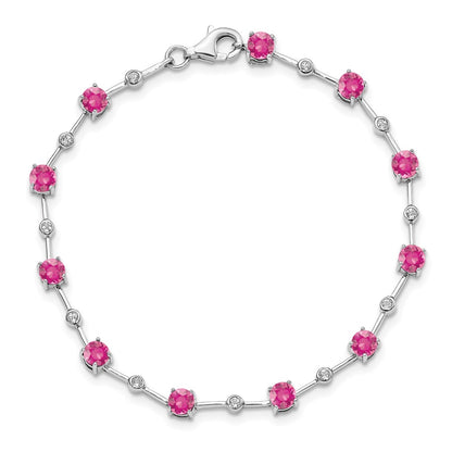 7 Inch Sterling Silver Rhodium-Plated Pink Tourmaline Bracelet