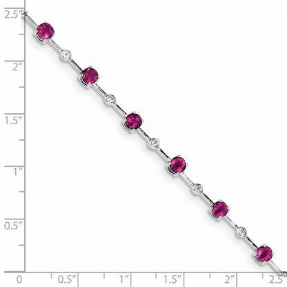 7 Inch Sterling Silver Rhodium-Plated Pink Tourmaline Bracelet