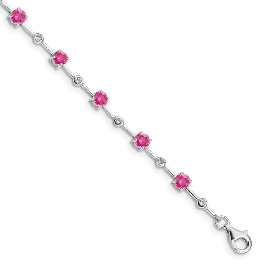 7 Inch Sterling Silver Rhodium-Plated Pink Tourmaline Bracelet