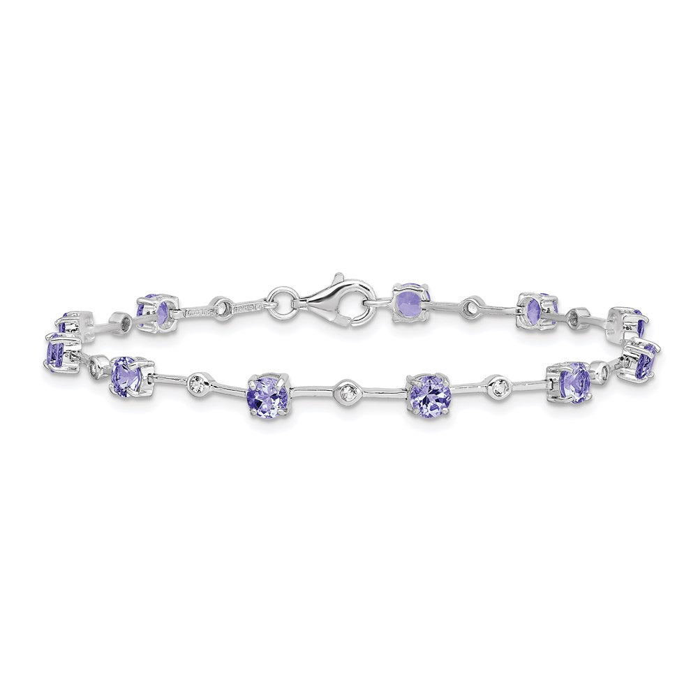 7 Inch Sterling Silver Rhodium-Plated Tanzanite & White Topaz Bracelet