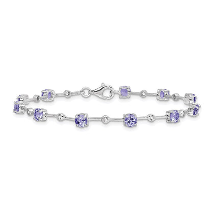 7 Inch Sterling Silver Rhodium-Plated Tanzanite & White Topaz Bracelet