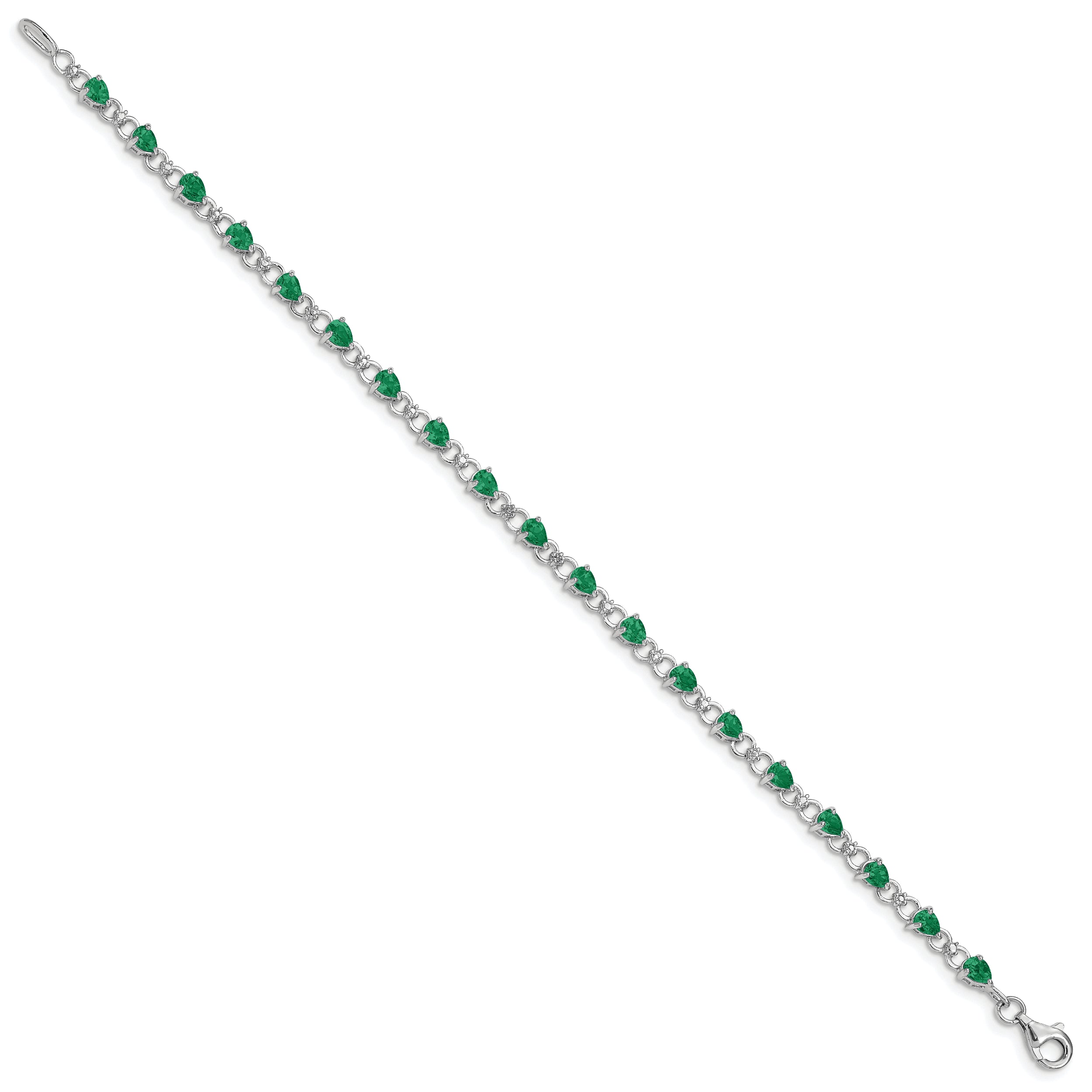 7 Inch Sterling Silver Rhodium-Plated Emerald And Diamond Bracelet