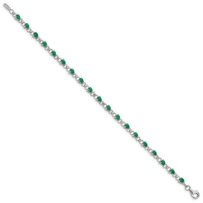 7 Inch Sterling Silver Rhodium-Plated Emerald And Diamond Bracelet