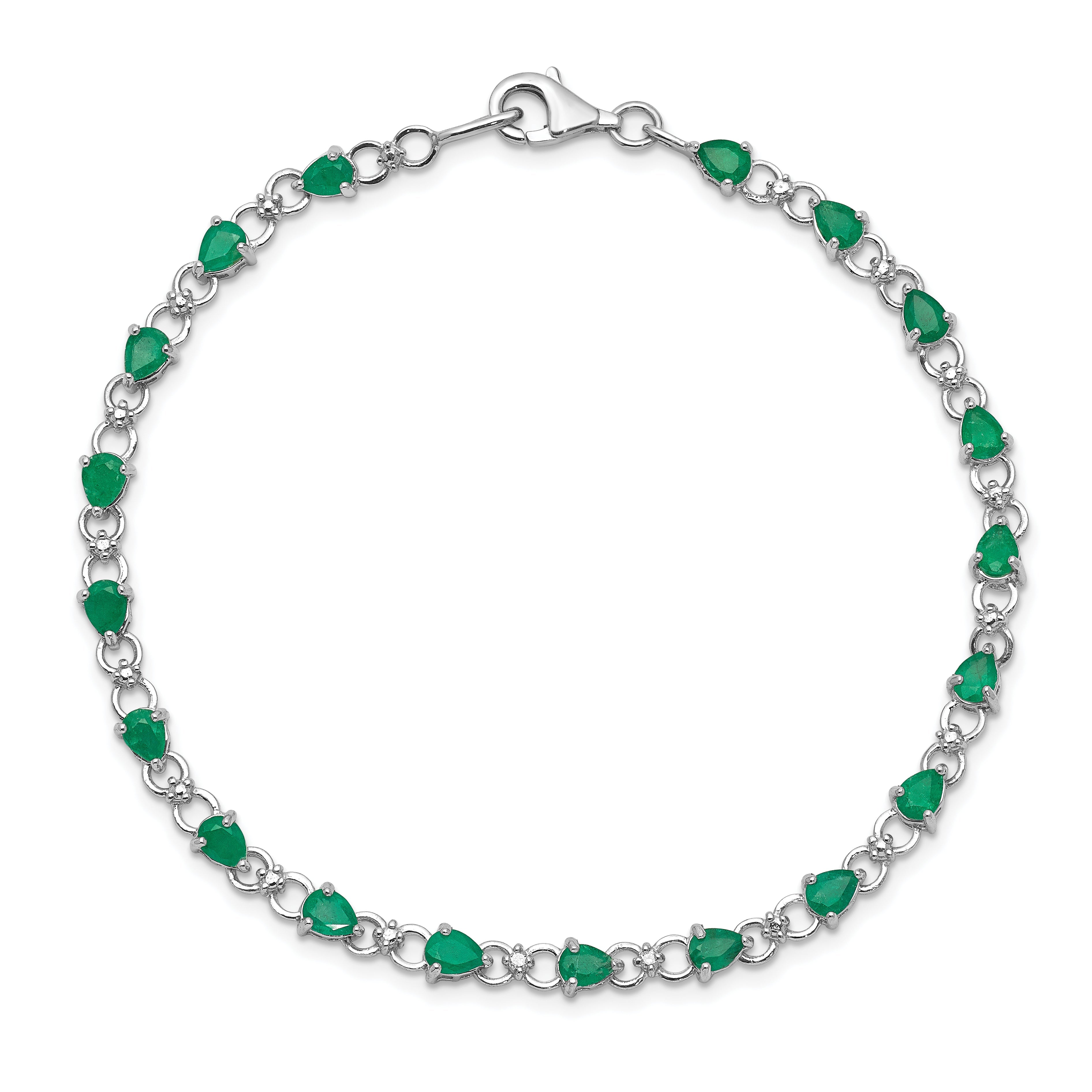 7 Inch Sterling Silver Rhodium-Plated Emerald And Diamond Bracelet