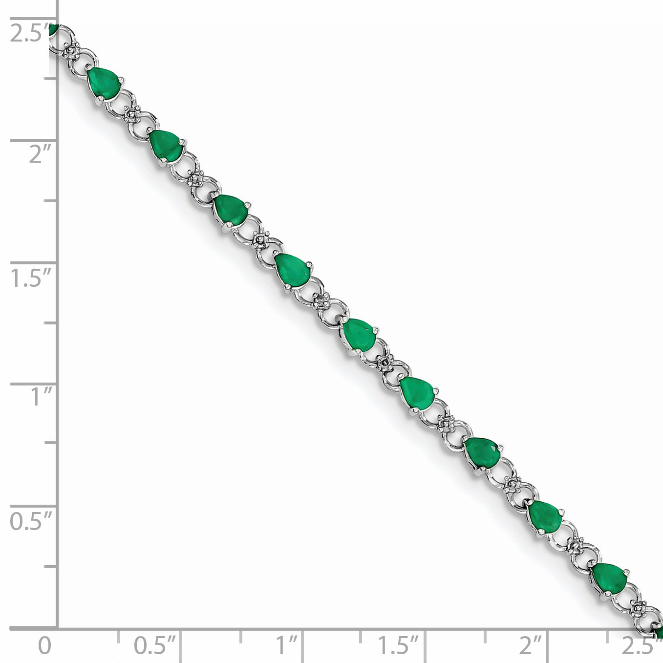 7 Inch Sterling Silver Rhodium-Plated Emerald And Diamond Bracelet