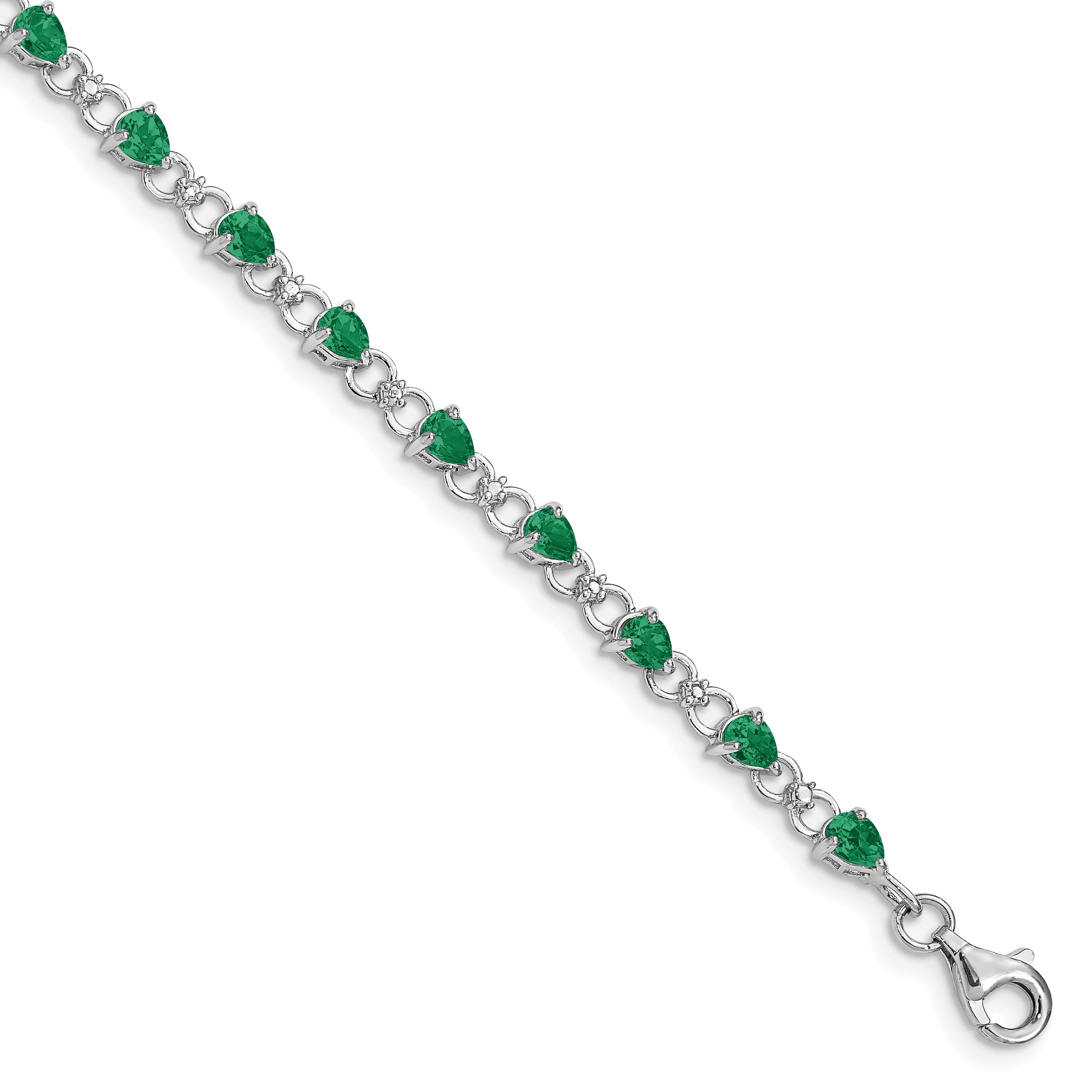 7 Inch Sterling Silver Rhodium-Plated Emerald And Diamond Bracelet