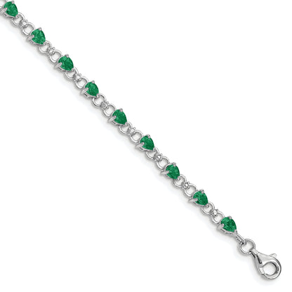 7 Inch Sterling Silver Rhodium-Plated Emerald And Diamond Bracelet
