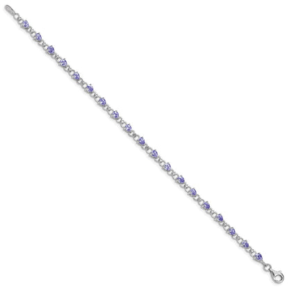 7 Inch Sterling Silver Rhodium-Plated Tanzanite And Diamond Bracelet