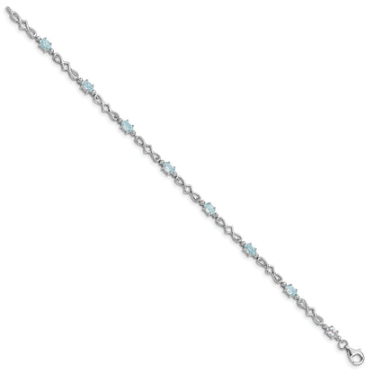 7 Inch Sterling Silver Rhodium-Plated Aquamarine And Diamond Bracelet