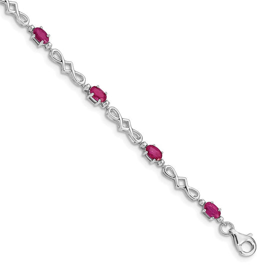 Sterling Silver Rhodium-Plated Composite Ruby and Diamond Bracelet