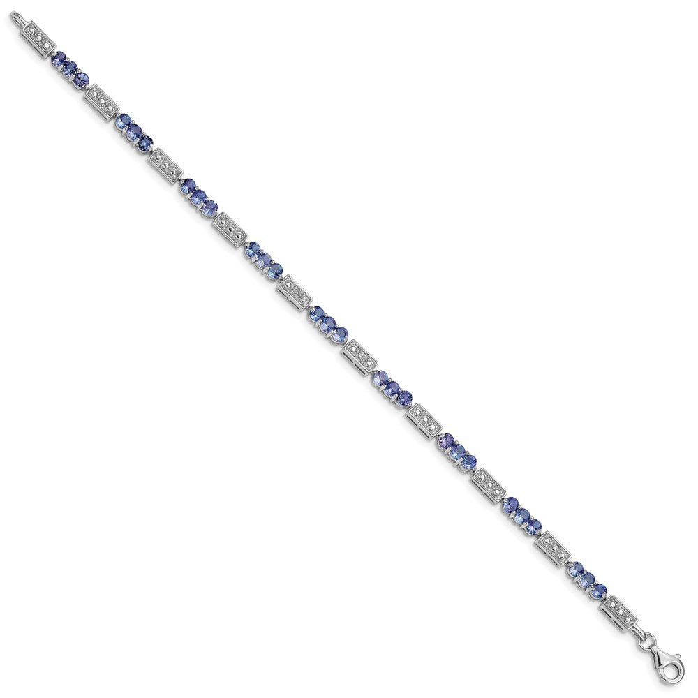 7 Inch Sterling Silver Rhodium-Plated Tanzanite And Diamond Bracelet