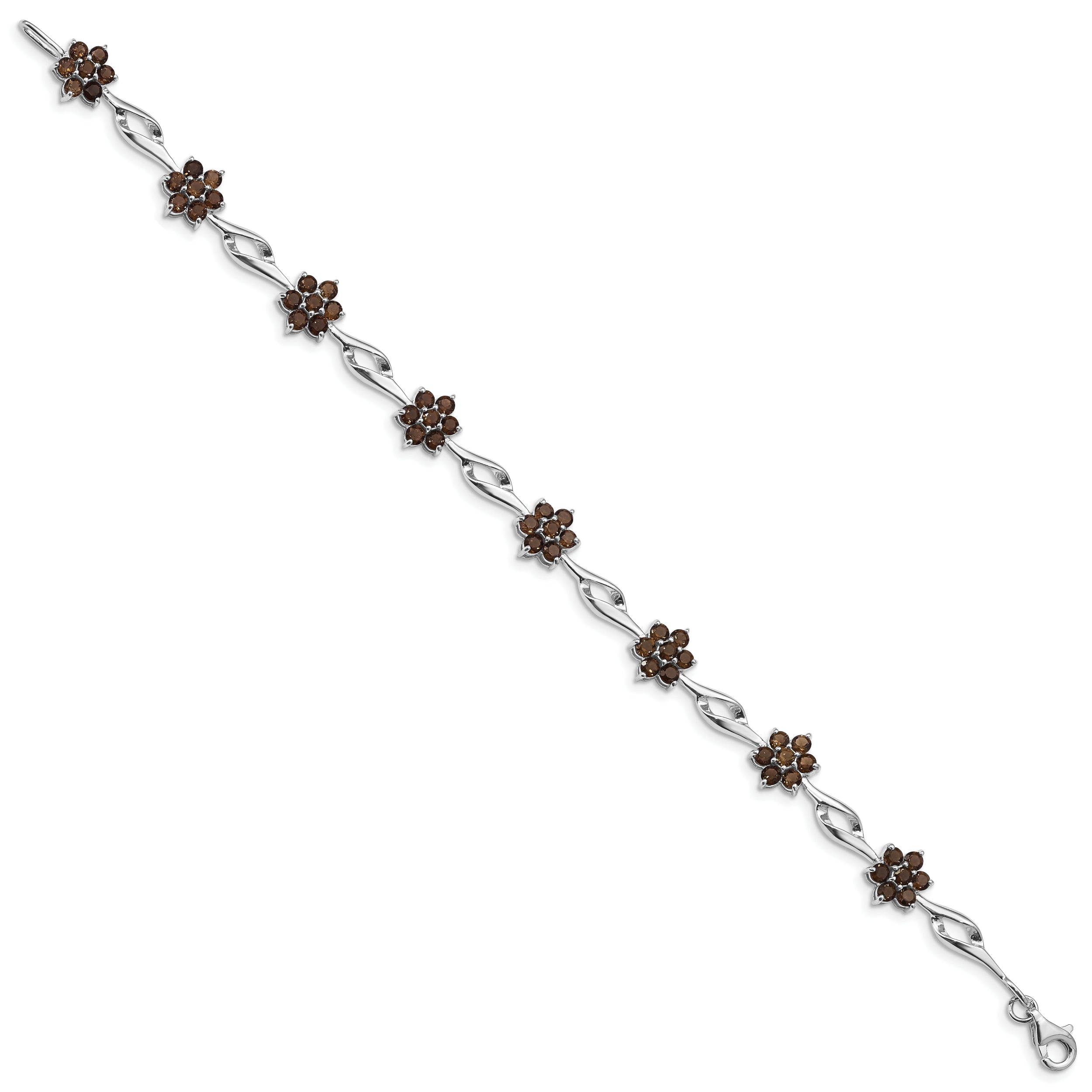 7 Inch Sterling Silver Rhodium-Plated Smoky Quartz Bracelet