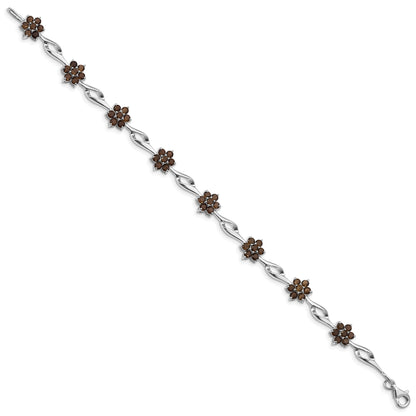 7 Inch Sterling Silver Rhodium-Plated Smoky Quartz Bracelet