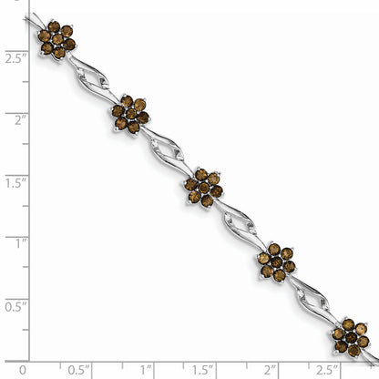 7 Inch Sterling Silver Rhodium-Plated Smoky Quartz Bracelet