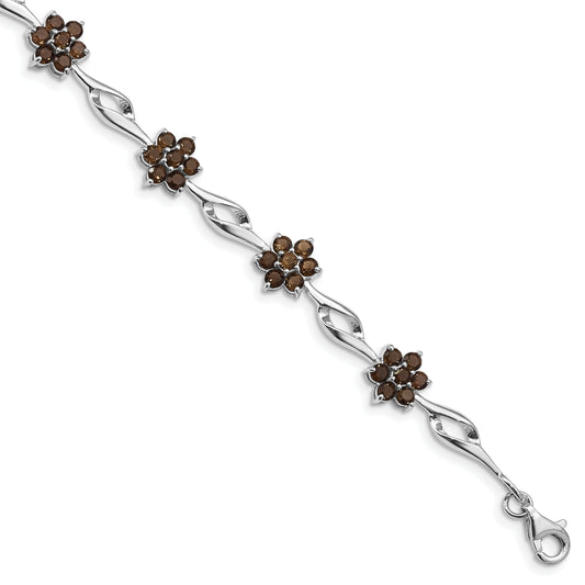 7 Inch Sterling Silver Rhodium-Plated Smoky Quartz Bracelet